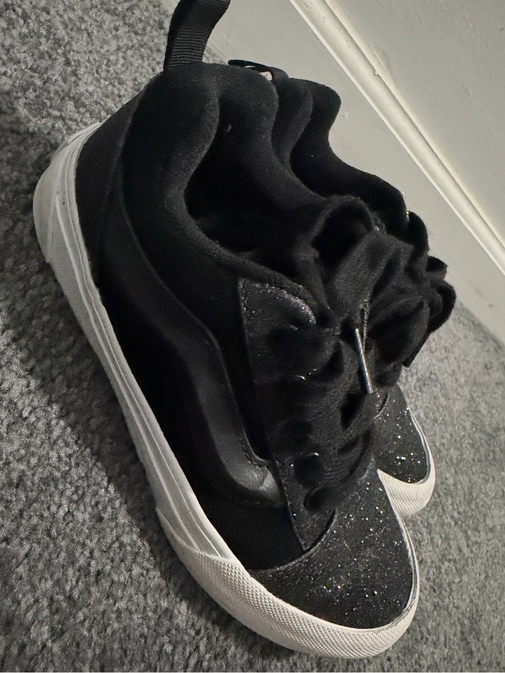 Vans Black Glitter Kids Sneakers with White Sole